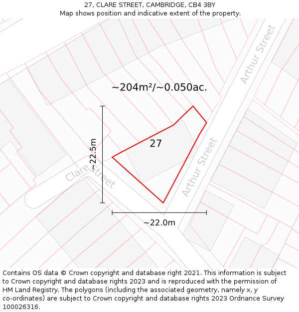 27, CLARE STREET, CAMBRIDGE, CB4 3BY: Plot and title map