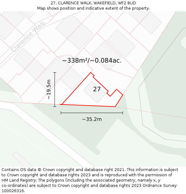 27, CLARENCE WALK, WAKEFIELD, WF2 8UD: Plot and title map