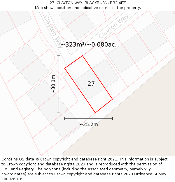 27, CLAYTON WAY, BLACKBURN, BB2 4FZ: Plot and title map