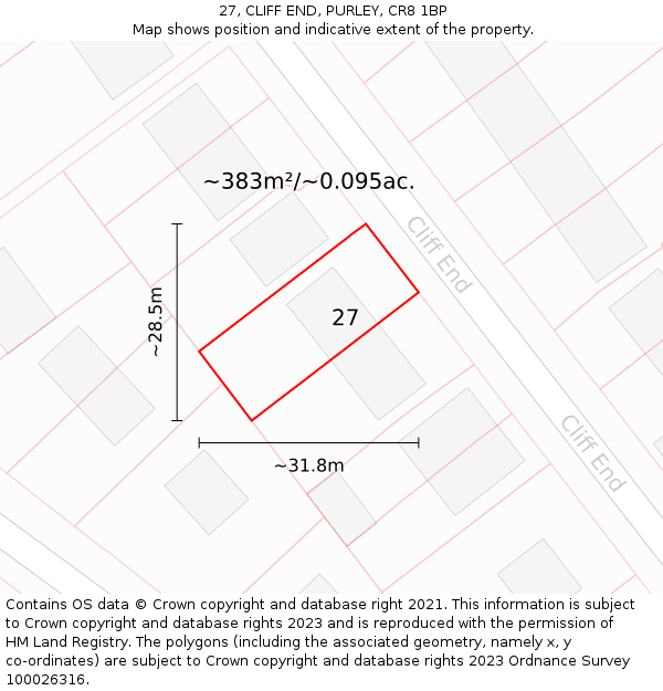 27, CLIFF END, PURLEY, CR8 1BP: Plot and title map