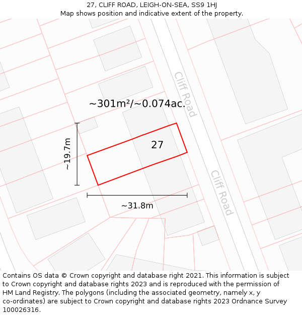 27, CLIFF ROAD, LEIGH-ON-SEA, SS9 1HJ: Plot and title map