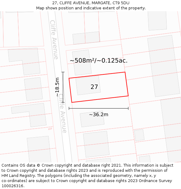 27, CLIFFE AVENUE, MARGATE, CT9 5DU: Plot and title map