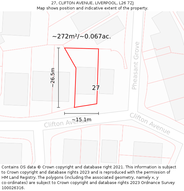 27, CLIFTON AVENUE, LIVERPOOL, L26 7ZJ: Plot and title map