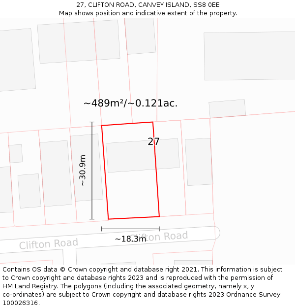 27, CLIFTON ROAD, CANVEY ISLAND, SS8 0EE: Plot and title map