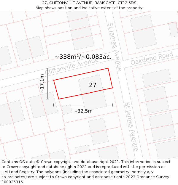 27, CLIFTONVILLE AVENUE, RAMSGATE, CT12 6DS: Plot and title map