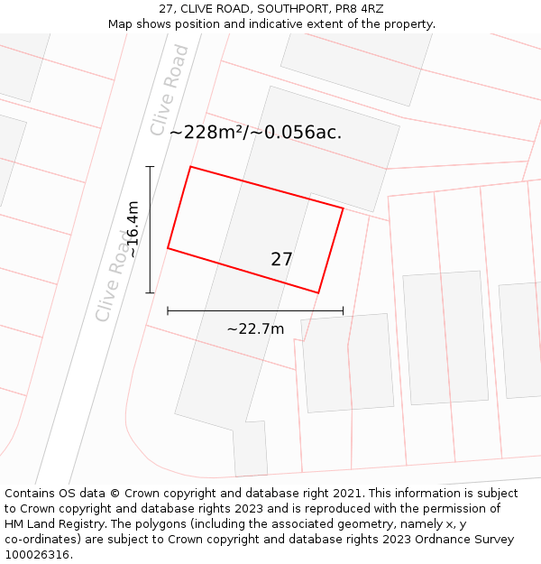 27, CLIVE ROAD, SOUTHPORT, PR8 4RZ: Plot and title map