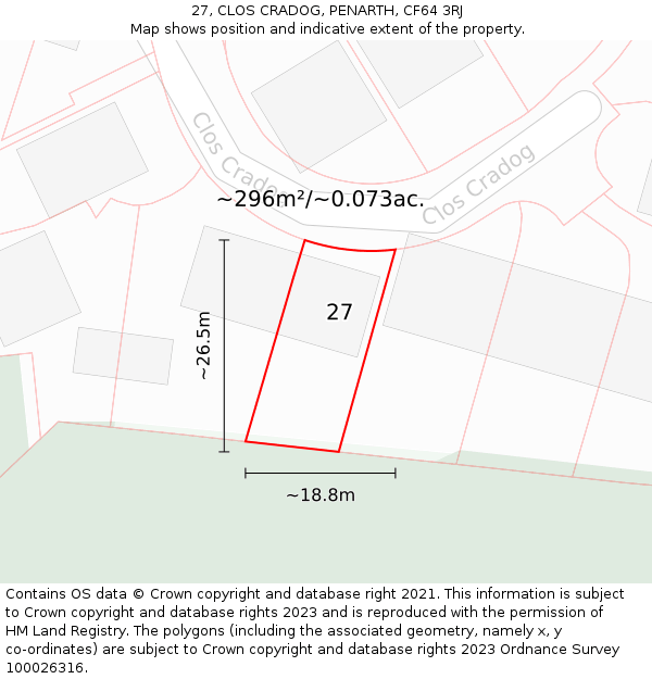 27, CLOS CRADOG, PENARTH, CF64 3RJ: Plot and title map