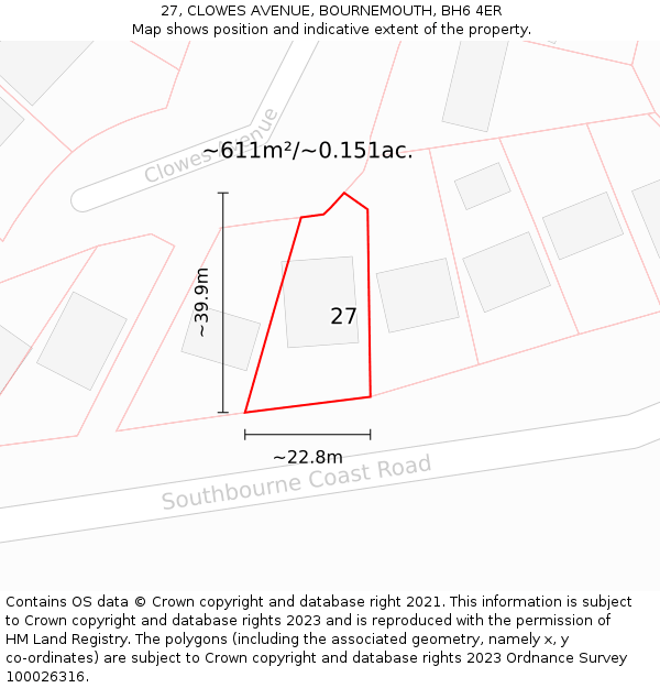 27, CLOWES AVENUE, BOURNEMOUTH, BH6 4ER: Plot and title map