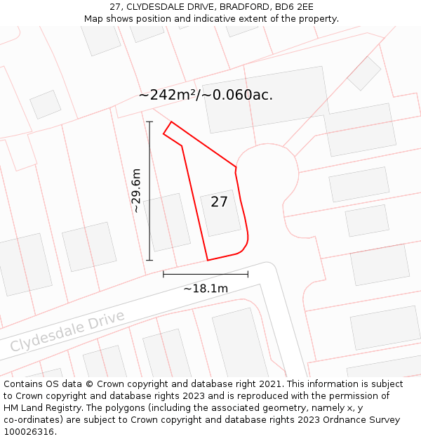 27, CLYDESDALE DRIVE, BRADFORD, BD6 2EE: Plot and title map