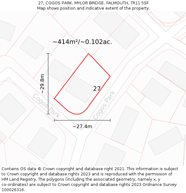 27, COGOS PARK, MYLOR BRIDGE, FALMOUTH, TR11 5SF: Plot and title map