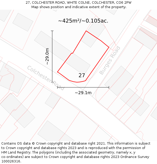 27, COLCHESTER ROAD, WHITE COLNE, COLCHESTER, CO6 2PW: Plot and title map