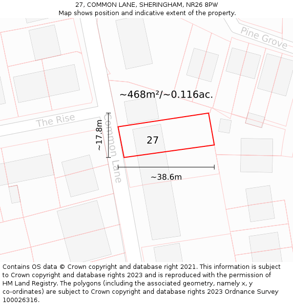 27, COMMON LANE, SHERINGHAM, NR26 8PW: Plot and title map