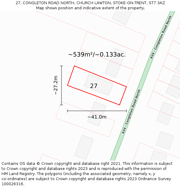 27, CONGLETON ROAD NORTH, CHURCH LAWTON, STOKE-ON-TRENT, ST7 3AZ: Plot and title map