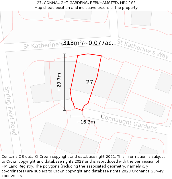 27, CONNAUGHT GARDENS, BERKHAMSTED, HP4 1SF: Plot and title map