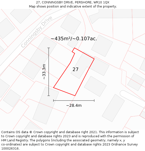 27, CONNINGSBY DRIVE, PERSHORE, WR10 1QX: Plot and title map