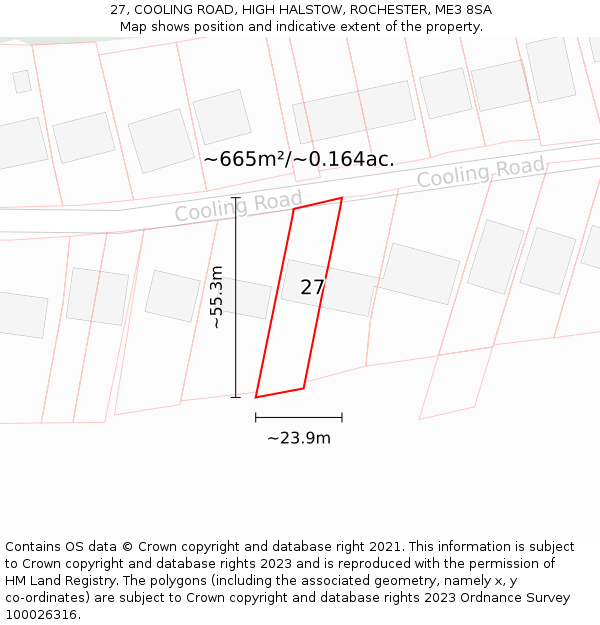 27, COOLING ROAD, HIGH HALSTOW, ROCHESTER, ME3 8SA: Plot and title map