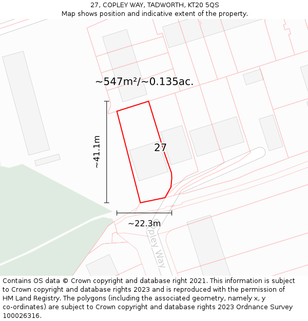 27, COPLEY WAY, TADWORTH, KT20 5QS: Plot and title map