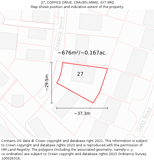 27, COPPICE DRIVE, CRAVEN ARMS, SY7 9RQ: Plot and title map