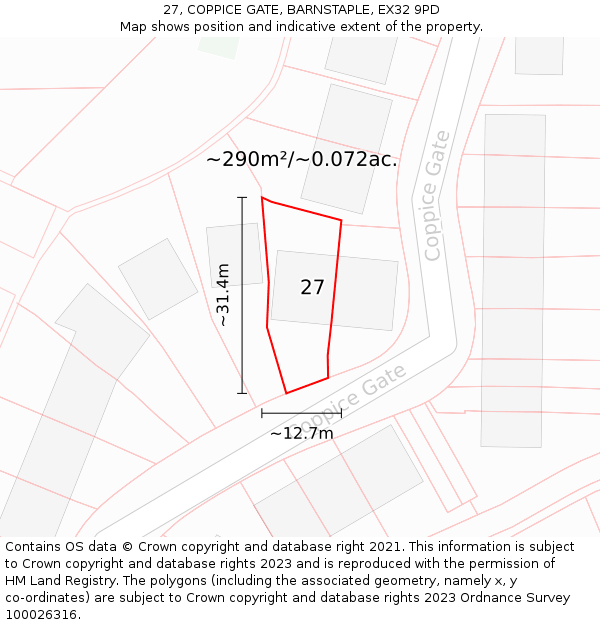 27, COPPICE GATE, BARNSTAPLE, EX32 9PD: Plot and title map
