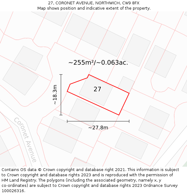 27, CORONET AVENUE, NORTHWICH, CW9 8FX: Plot and title map