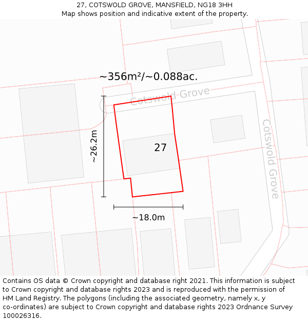 27, COTSWOLD GROVE, MANSFIELD, NG18 3HH: Plot and title map
