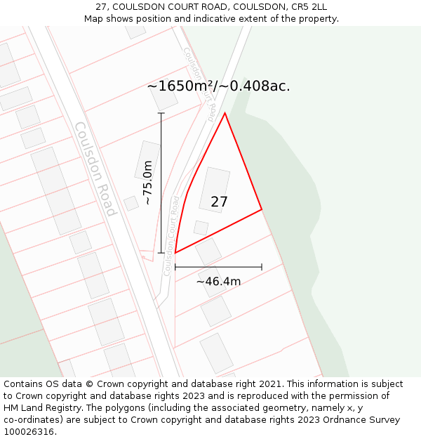 27, COULSDON COURT ROAD, COULSDON, CR5 2LL: Plot and title map