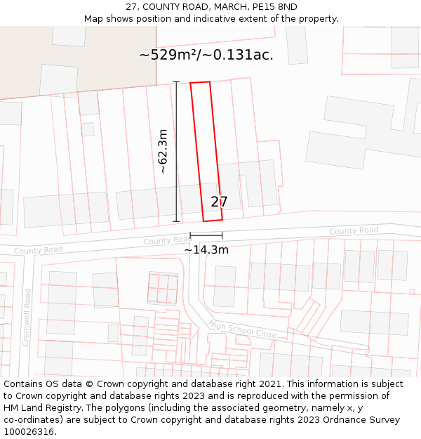 27, COUNTY ROAD, MARCH, PE15 8ND: Plot and title map