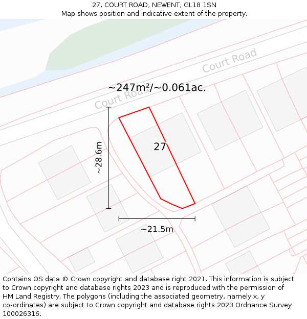 27, COURT ROAD, NEWENT, GL18 1SN: Plot and title map