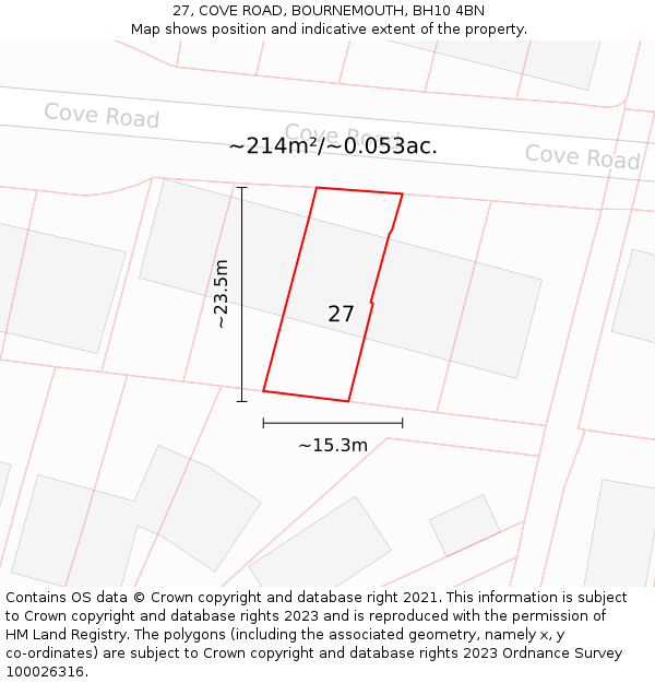 27, COVE ROAD, BOURNEMOUTH, BH10 4BN: Plot and title map