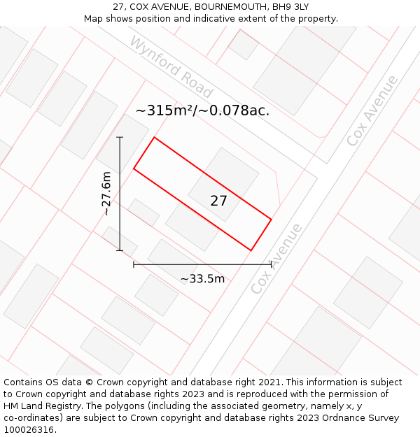 27, COX AVENUE, BOURNEMOUTH, BH9 3LY: Plot and title map