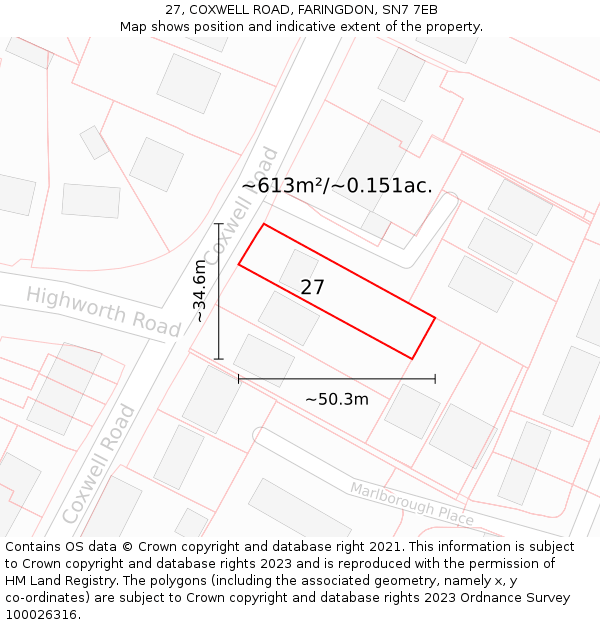 27, COXWELL ROAD, FARINGDON, SN7 7EB: Plot and title map