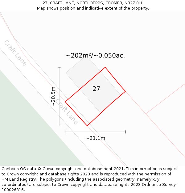 27, CRAFT LANE, NORTHREPPS, CROMER, NR27 0LL: Plot and title map