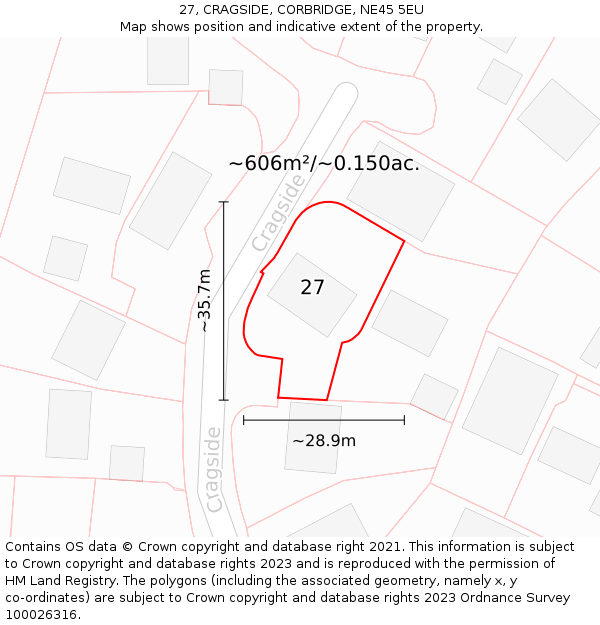 27, CRAGSIDE, CORBRIDGE, NE45 5EU: Plot and title map