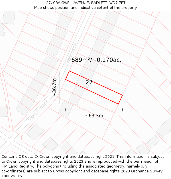 27, CRAIGWEIL AVENUE, RADLETT, WD7 7ET: Plot and title map