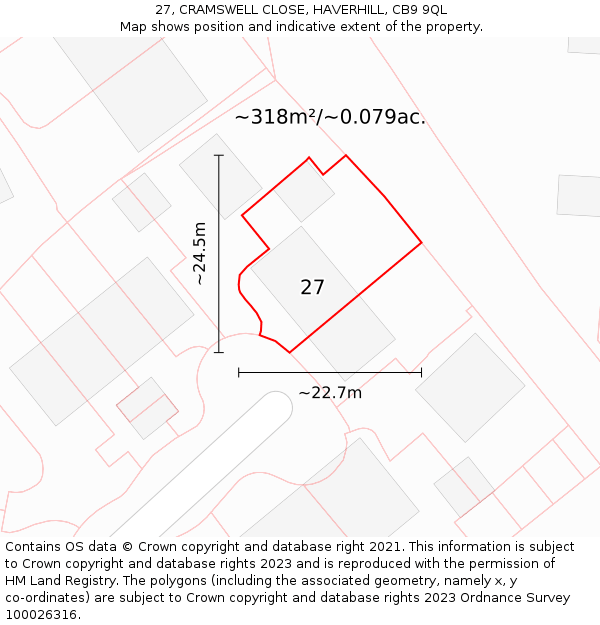 27, CRAMSWELL CLOSE, HAVERHILL, CB9 9QL: Plot and title map