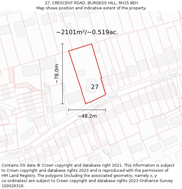 27, CRESCENT ROAD, BURGESS HILL, RH15 8EH: Plot and title map