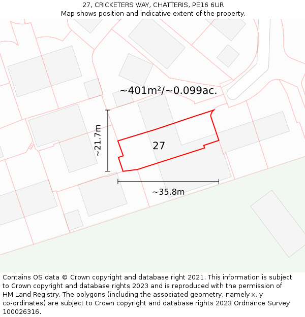 27, CRICKETERS WAY, CHATTERIS, PE16 6UR: Plot and title map