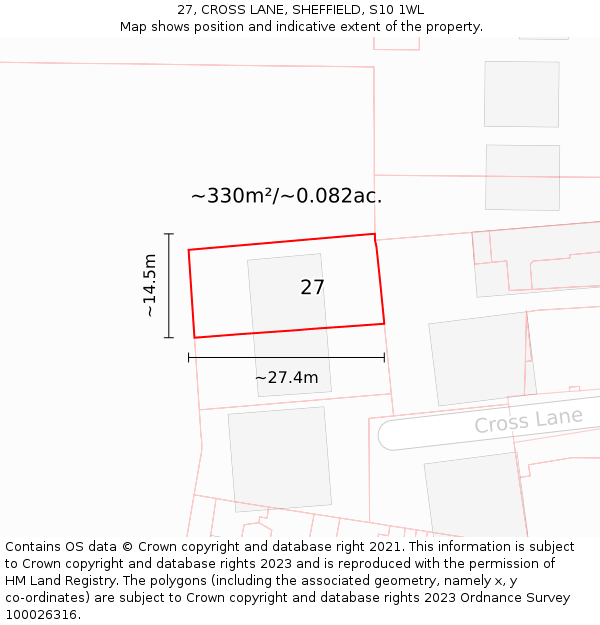 27, CROSS LANE, SHEFFIELD, S10 1WL: Plot and title map