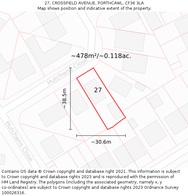 27, CROSSFIELD AVENUE, PORTHCAWL, CF36 3LA: Plot and title map