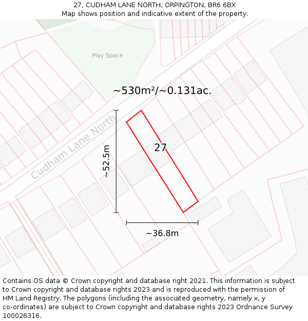 27, CUDHAM LANE NORTH, ORPINGTON, BR6 6BX: Plot and title map