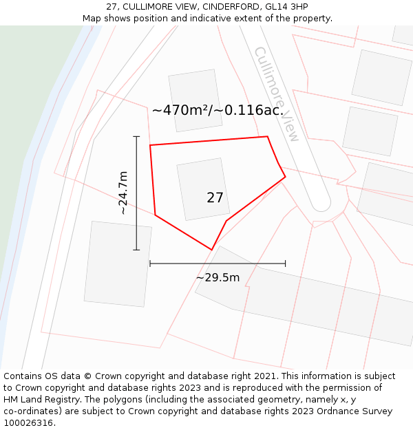 27, CULLIMORE VIEW, CINDERFORD, GL14 3HP: Plot and title map