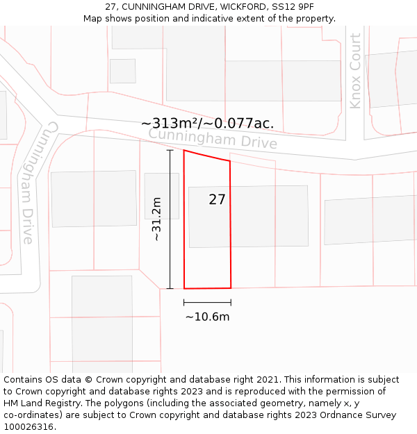 27, CUNNINGHAM DRIVE, WICKFORD, SS12 9PF: Plot and title map