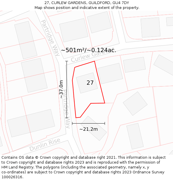 27, CURLEW GARDENS, GUILDFORD, GU4 7DY: Plot and title map