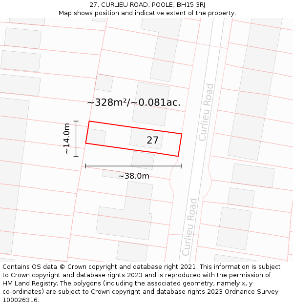 27, CURLIEU ROAD, POOLE, BH15 3RJ: Plot and title map