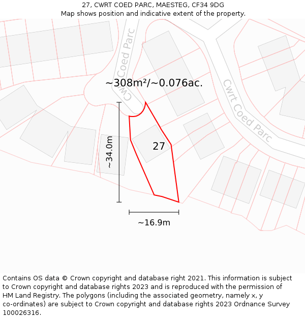 27, CWRT COED PARC, MAESTEG, CF34 9DG: Plot and title map