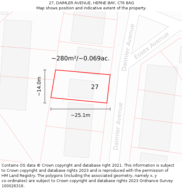 27, DAIMLER AVENUE, HERNE BAY, CT6 8AG: Plot and title map