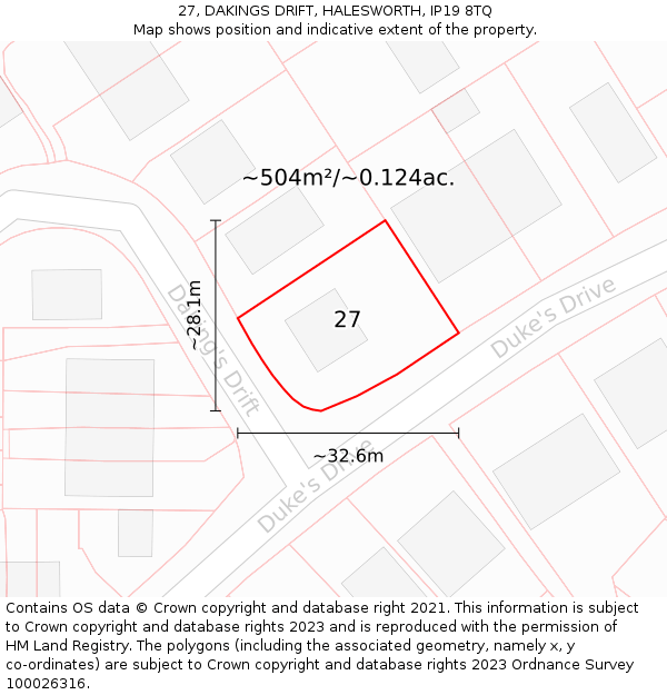 27, DAKINGS DRIFT, HALESWORTH, IP19 8TQ: Plot and title map