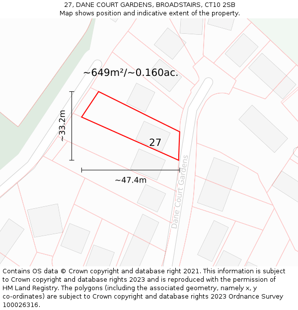 27, DANE COURT GARDENS, BROADSTAIRS, CT10 2SB: Plot and title map