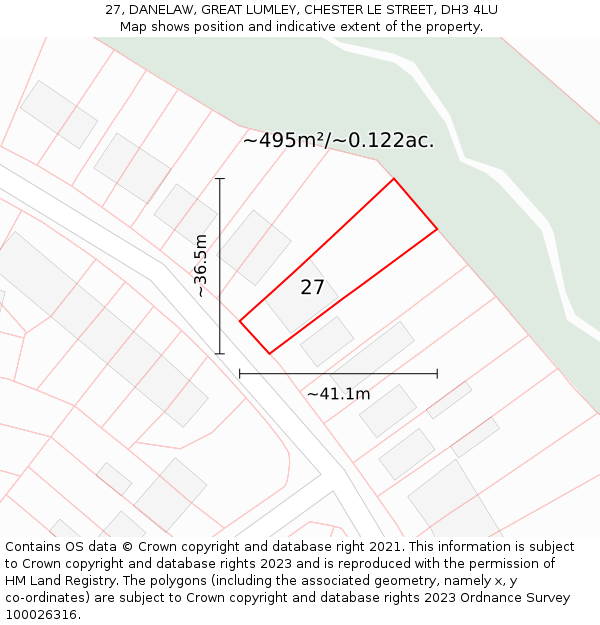27, DANELAW, GREAT LUMLEY, CHESTER LE STREET, DH3 4LU: Plot and title map