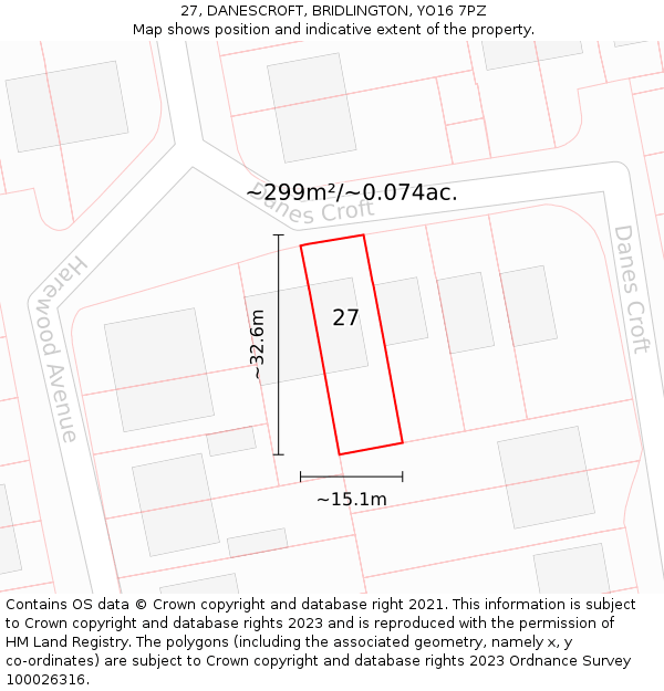 27, DANESCROFT, BRIDLINGTON, YO16 7PZ: Plot and title map